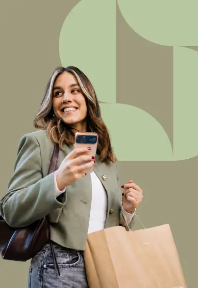 Woman using shopping rewards on her mobile phone